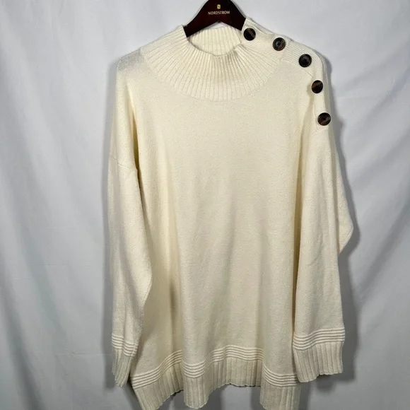 By Anthropologie cozy essential ribbed mock neck button shoulder knit sweater XL - Picture 3 of 14